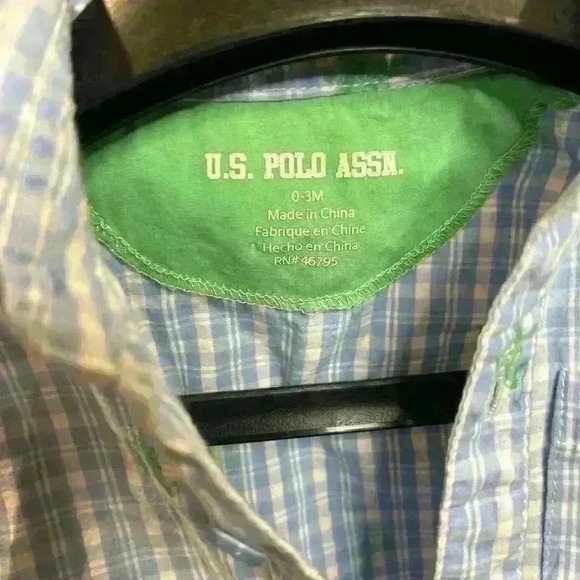 US POLO ASSN infant boys romper blue green plaid short sleeves. - Picture 3 of 6